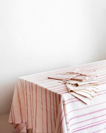 Nappe en coton écru avec rayures brodées Bala – Valérie Barkowski