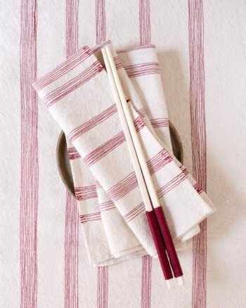 Serviette de table en coton écru brodé rayures Bala – Valérie Barkowski